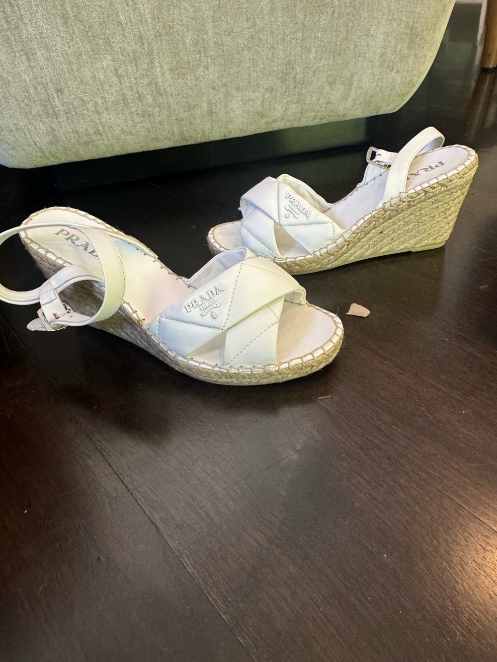 Prada White Quilted Leather Espadrille Wedges with Slingback